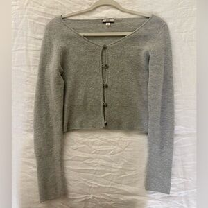 J. Crew Light Gray Cropped Button Sweater